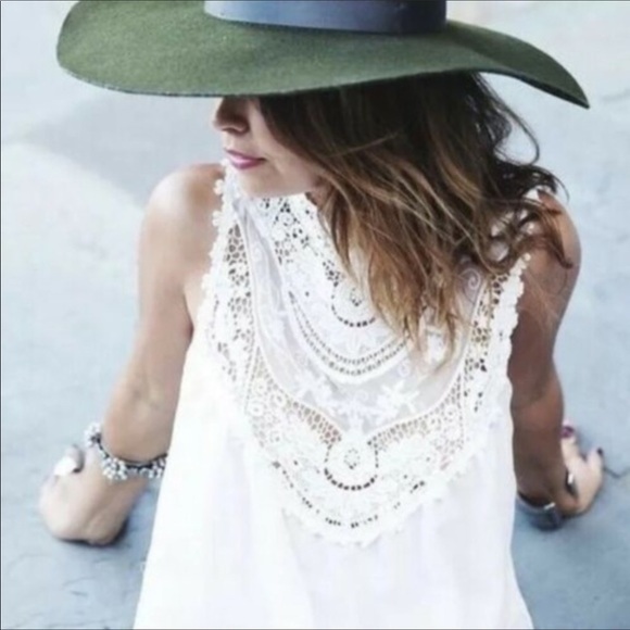 1 Left Savannah White Lace Chiffon Boho Tunic - Picture 2 of 3